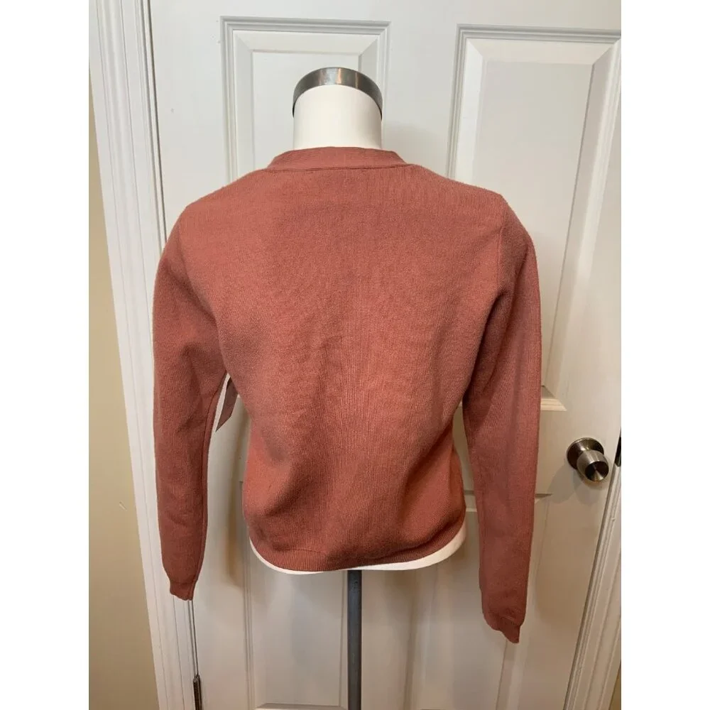 T Tahari Faded Brick Red V-Neck Button-Up Cardigan Sweater, Size Medium